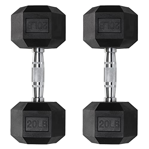 Hex Dumbbells - Heavy Duty PVC Coated Weights, Chrome-Plated Knurled Handles - Workout, Exercise, Lifting, Body Building Home Gym Training Gear - 3 Lb to 50Lb Options - Sold in Pairs