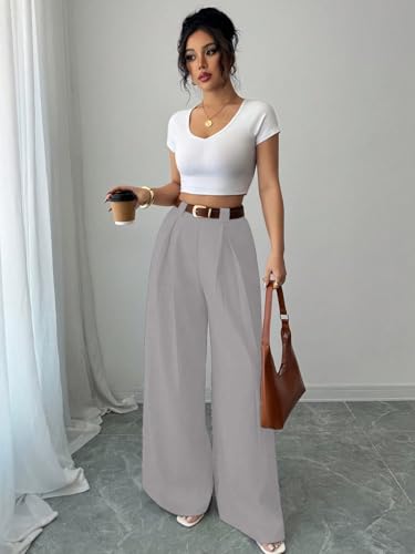 Image of Aahwan Solid High Waist Straight Korean Loose Pleated Wide Leg Trouser for Women's & Girl's