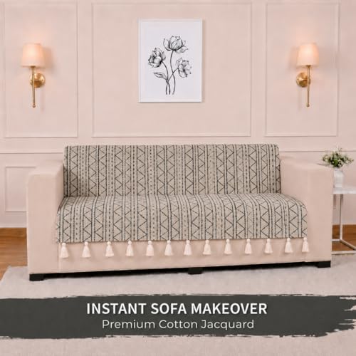 Image of STITCHNEST 'Nomad Weave Collection' 3 Seater Sofa Cover - Full Coverage| Elegant Jacquard Fabric, Decorative Tassels, Washable & Durable for Modern Living31