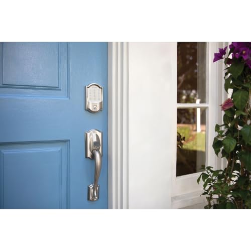 Image of SCHLAGE Camelot Entry Handleset, Left Hand Accent Lever, Satin Nickel