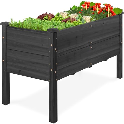 Image of Best Choice Products 48 inch x 24 inch x 30 inch Raised Garden Bed with Extra Deep 16 inch Depth, Elevated Wood Planter Box Stand for Backyard, Patio, Balcony, Natural Fir Wood - Black