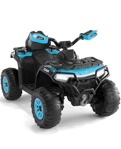 Garvee Quad Électrique Enfant 12V Tout-Terrain, ATV pour Enfants de 3 à 8 Ans, 2 Moteurs, Télécommande Parentale, Suspension, LED, Musique, Bluetooth, USB, 95×56×55 cm (Bleu Turquoise)
