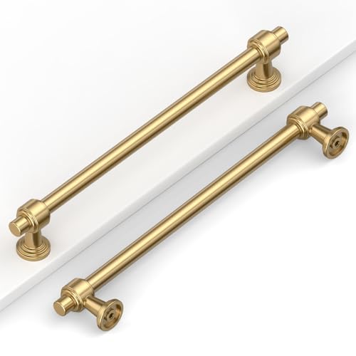Image of 10 Pack 7.5 inch(192mm) Champagne Gold Cabinet Pulls Kitchen Cabinet Handles Brushed Bronze Cabinet Hardware Drawer Pulls for Cupboard