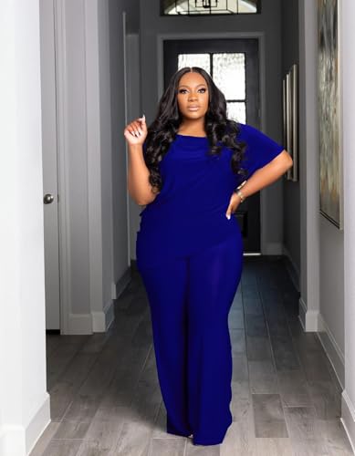 TOPSRANI Womens Plus Size Two Piece Outfits Sweatsuits Casual Tracksuit Short Sleeve Loose Baggy Wide Leg Long Pants Sets4