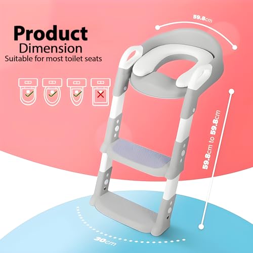 Image of WISHKEY Potty Training Seat with Adjustable Step Ladder, Foldable Design, Non-Slip Safety Steps, Soft Removable Seat, (Grey)