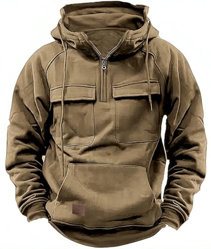 PADOLA Pullover Herren 1/4 Zip Hoodie Cargo Arbeitspullover mit...