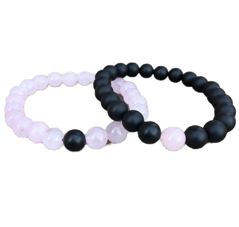 Bracelets de distance en quartz rose et onyx mat lien d'amour