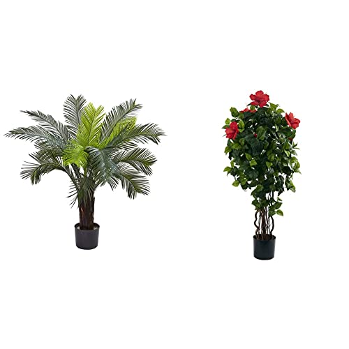 Nearly Natural 6817 Cycas Indoor/Outdoor Uv Resistant Tree, 3',Green & 4’ Hibiscus Artificial Tree, 4Ft, Green #TOP1