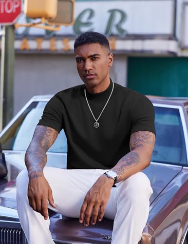 COOFANDY Mock Turtleneck for Men Short Sleeve Casual Stylish Basic Top Stretch Sweater Skin-Friendly Material3
