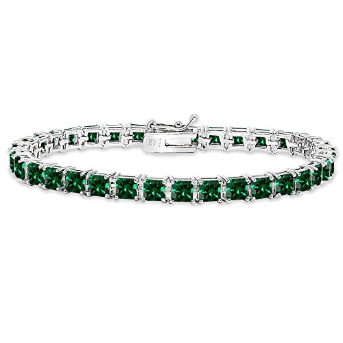 B. BRILLIANT Sterling Silver Genuine, Created or Simulated Gemstone 4mm Princess-Cut Square Tennis Bracelet for Women