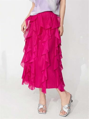 Women's Weekend Midi Skirt Party Irregular Patchwork Tulle Ruffles Design A-Line Long Skirts2