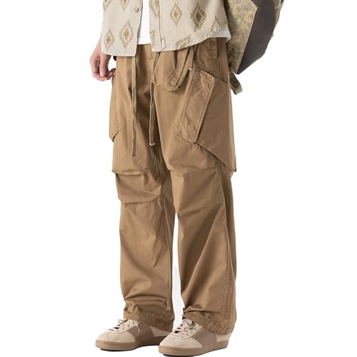 XYXIONGMAO Men's Black Loose Multi-Pocket Streetwear Cargo Pants Techwear Pleated Overalls Joggers Hip Hop Casual Sweatpants