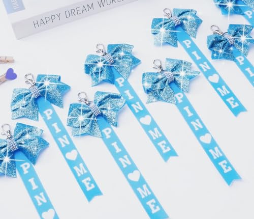 Image of Cheer Pin Me Ribbon Cheerleader Pin Me Bow Cheer Bow Keychain with Rhinestones Cheerleading Sports Accessory Gift