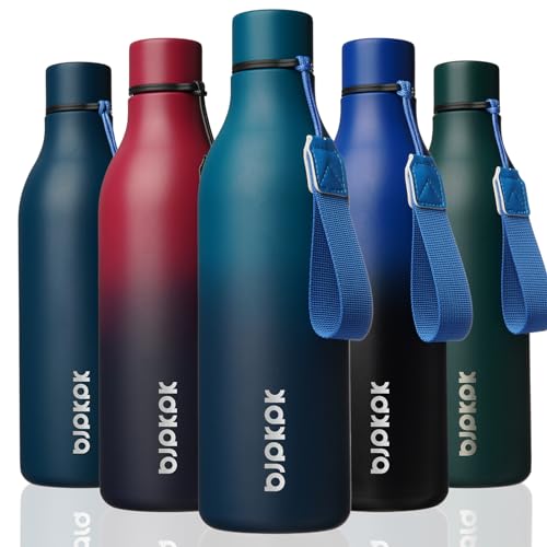 Image of BJPKPK Insulated Water Bottles, 25 oz Stainless Steel Metal Water Bottle with Strap, BPA Free Leak Proof Jugs, Mugs, Flasks, Reusable Thermal Flasks for Sports & Travel, Sea