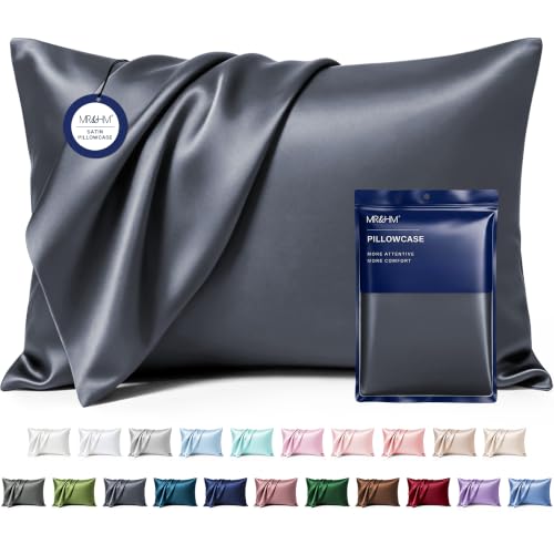 Image of MR&HM Satin Pillowcase for Hair and Skin, Silk Satin Pillowcase 2 Pack, Queen Size Pillow Cases Set of 2, Silky Pillow Cover with Envelope Closure (20x30, Space Grey)