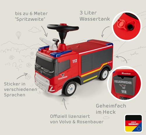 BIG Feuerwehr Rutschauto ab 2 Jahre - großes Feuerwehrauto zum Fahren und Spielen mit Hupe und Wasserspritzfunktion (bis 6 Meter), Rutschfahrzeug für Kinder von 2-5 Jahre (max. 50 kg) – Bild 5