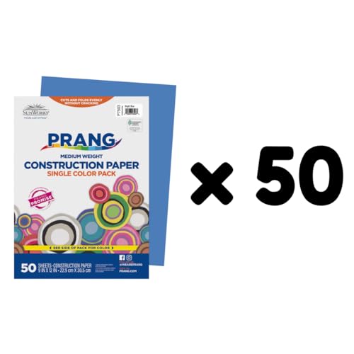 Image of Prang Construction Paper, 9 inch x 12 inch, Bright Blue, 50 /Pack, 50 Packs | Formerly SunWorks, Class Pack, 2500 Sheets Total, P7503