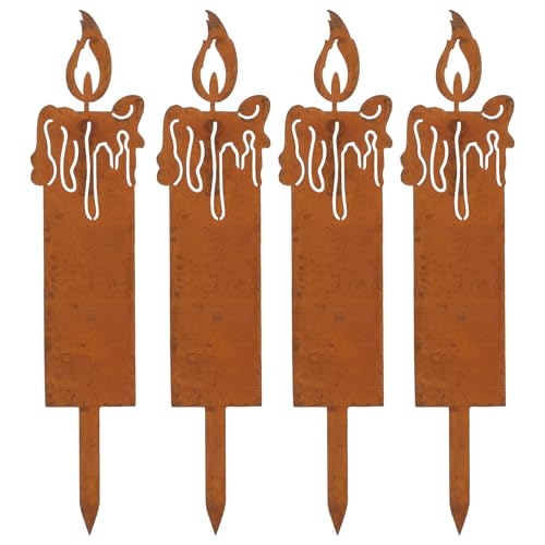 JOFONY Rost Kerzen Weihnachten Deko 4er Set, Gartenstecker Rost...