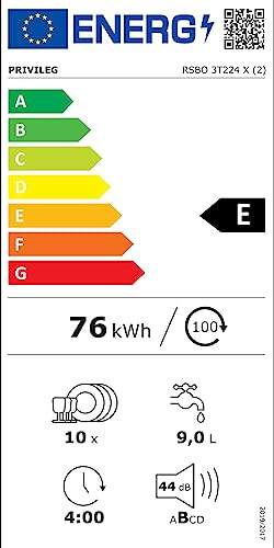 Privileg RSBO 3T224 X Integrierbarer Geschirrspüler 45 cm / Push&Go / eXtra Programm/ Express-Programm/ Intensivprogramm/ Startzeitvorwahl/ Kindersicherung /Vollwasserschutz