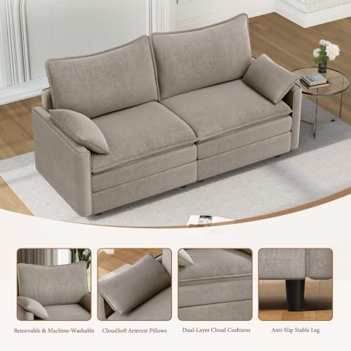 Image of Vesgantti 74 inch Deep Seat Loveseat Sofa, Small Cloud Couch Sectional, Brown