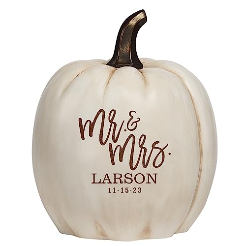 Let's Make Memories Personalized Light-Up Wedding Pumpkin - for Couples - Mr. & Mrs. - Cream