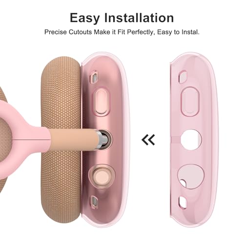 Image of Tobfit Silicone Case Cover for AirPods Max Headphones, Soft Clear TPU Anti-Scratch Ear Pad /Ear Cups /Headband Cover for AirPods Max, Sweat-Proof Transparent Protector Accessories,Pink