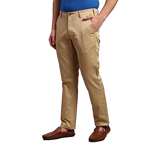 Image of Colorplus Men's Pure Cotton Solid Piece Dyed Pattern Contemporary Fit Flat Front Casual Trouser