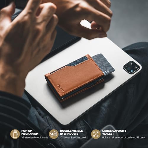Image of VULKIT Card Holder Wallet with Double ID Windows RFID Blocking Pop Up Wallet Minimalist Design for 12 Cards