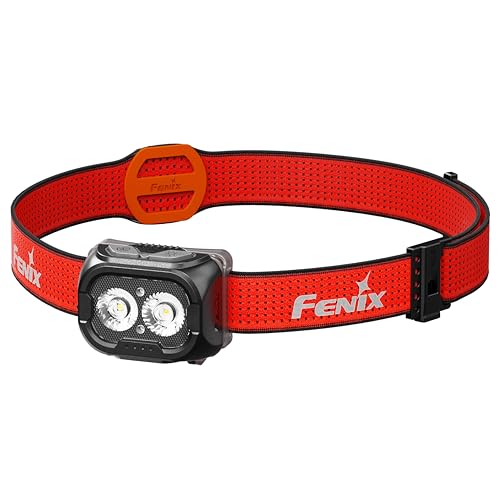 FENIX HL18R-T V2.0 - Linterna frontal recargable negra para trail running/exteriores, 800 lúmenes, 125 m, 160 horas máximo, haz primario dual, blanco frío y cálido, haz rojo de 5 lúmenes, diadema