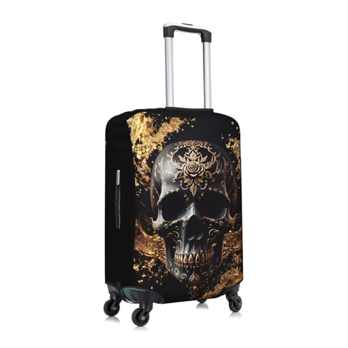 Gold Pattern Black Skull Luggage Cover Protector Anti-Scratch Washable Fits 18-32 Inch Luggage-Medium3