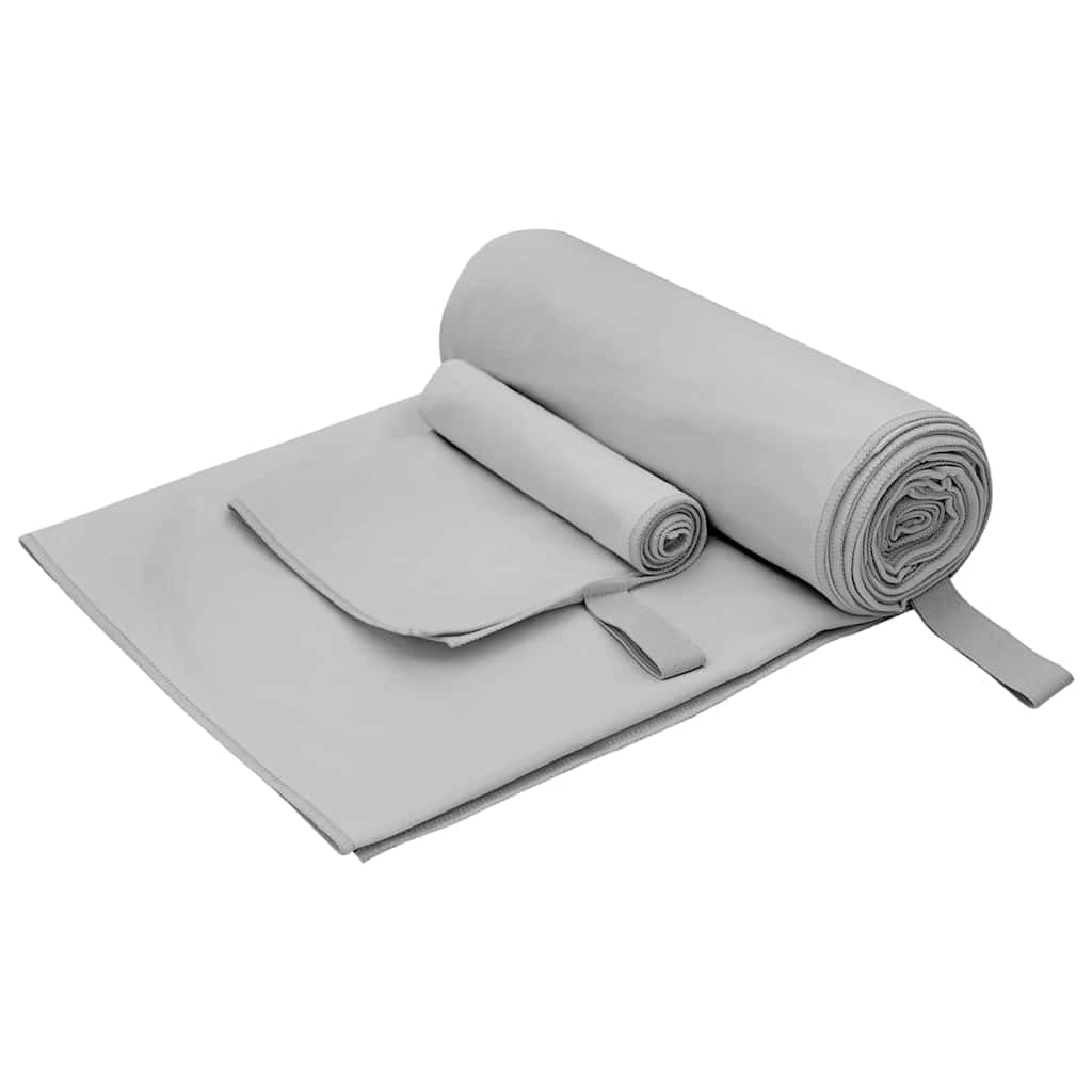 Sporthandtuch Set 2-teilig grau, Polyester Polyamid, 50 x 30 cm und 200 x 100 cm, schnelltrocknend für Sport, Reise und Dusche