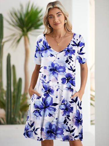 Image of BELAROI Women Casual Summer Dresses Loose Tshirt Beach Sundress V Neck Plus Size Swing Tunic Pockets