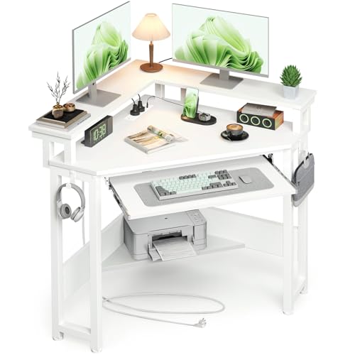 Rolanstar Corner Desk, 44.5' W x 34.5' H Small Computer Desk with Power Outlets, Gaming Desks with...