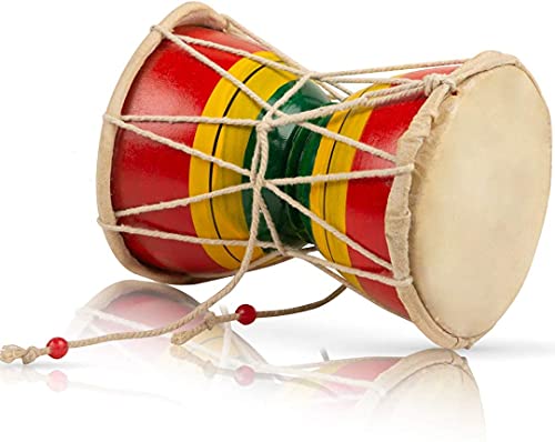 Handmade Wooden & Leather Classical Indian Folk Dumroo Damroo Damaru Hand Drum Set Percussion Decorative Collectible Showpiece World Musical Instruments (Multi)