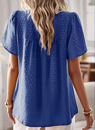 Image of Falechay Womens Summer Tops Crewneck Short Sleeve Shirts Casual Chiffon Blouses Flowy Lace Hem Boho Clothing Trendy 2026