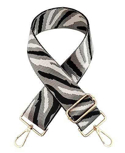 Image of Zebra Pattern Adjustable Bag Strap Replacement 2inch Wide Striped Jacquard Woven Belt for Purse Shoulder Guitar Camera Bag (Grey Black White)
