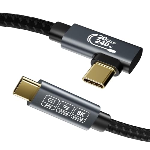 EUDOBEL Cavo USB type C 1m, (USBC 3.2 Gen 2×2, cavo video 8K@30Hz, 4K@144Hz/ 60Hz, cavo di ricarica 240W, 90 gradi) dati 20Gbps Cavo USB C USB C compatibile con Thunderbolt 4/3, MacBook Pro, iPad, SSD