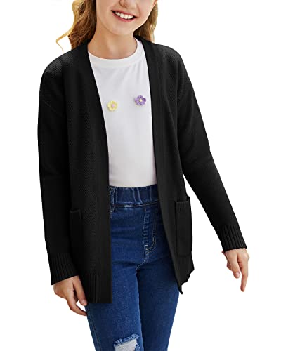 Goranbon Girls' Cardigan Sweaters Open Front Long Sleeve Casual Sweater Coats with Pockets4