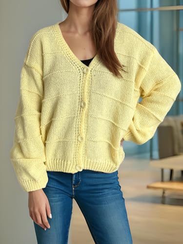 utcoco Women's 2025 Fall Fashion Button Down Cardigan Sweater Loose Casual Cable Knit Sweater Coat2