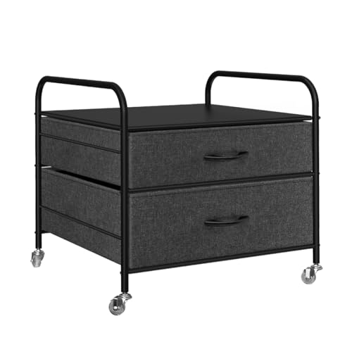 Image of WAYTRIM Mini Fridge Stand with Storage, Kitchen Fridge Stand Mini Fridge Organizer Stand for Dorms Refrigerator Stand with Metal Frame Wooden Tabletop 4 Swivel Wheels for Mobility - Black