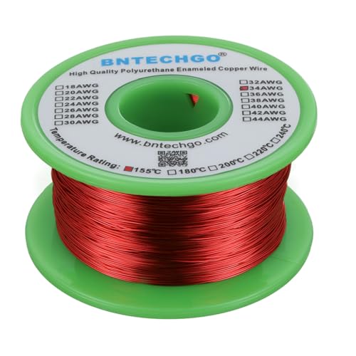Image of BNTECHGO 34 AWG Magnet Wire 8 oz Red Enameled Copper Wire 0.0063 inch(0.16mm) | 34 Gauge Enameled Copper Coil Wire Widely Used For Transformers, Inductors, Speakers, Electromagnets, Educational Experiments