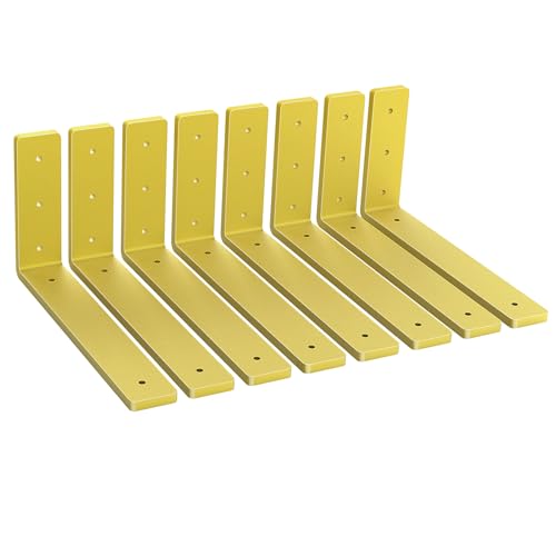 Heavy Duty Shelf Brackets, 8 Pack 12″ x 6″ Gold Metal Shelving Brackets 5mm Thick Shelf Support Bracket for DIY Decorative ( L 12″ x H 6″ x W1.5)