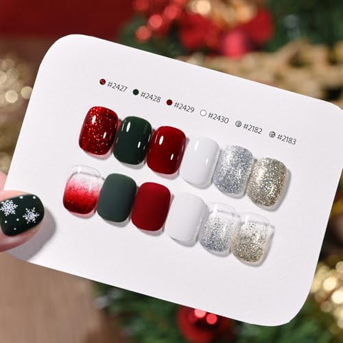 Image of GAOY Red Christmas Gel Nail Polish Set, 6 Colors White Dark Green Glitter Sparkle Winter Soak Off UV Light Cure Gel Polish Kit for Salon and Nail Art DIY at Home