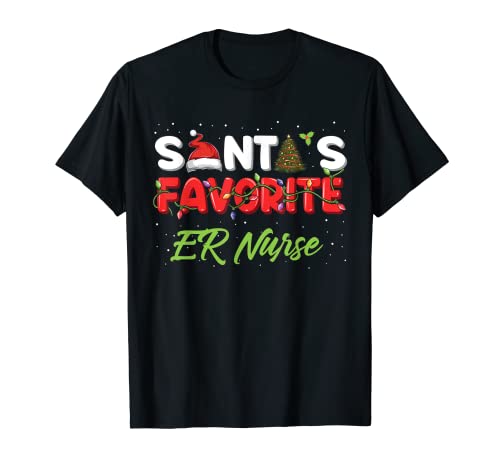 Natal ER Nurse Gifts Santa Favorite ER Nurse t-shirt, Preto, S