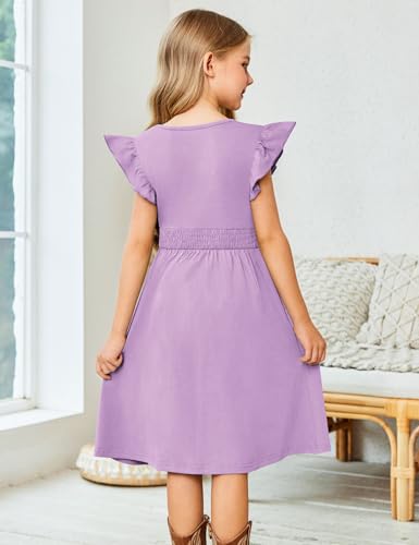Arshiner Girls Dresses Ruffle Sleeve A-Line V-Neck Sundress Summer Swing Midi Dress with Pockets3