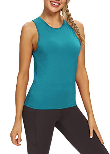 Mippo Workout Tops for Women Open Back Yoga Tops Athletic Tank Exercise Shirt Muscle Tank Gym Workout Clothes Blue Green XS