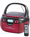 Boombox CD Player with Bluetooth and Cassette Player | Portable AM/FM Radio, MP3/USB/AUX Input, Stereo Sound System with Recorder, AC & Battery Powered for Home & Outdoor (RED)