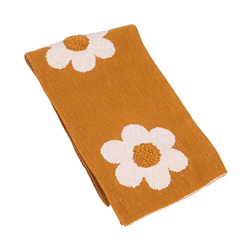Image of Creative Co-Op Cotton Knit Baby Blanket with Flower Prints, Multicolor