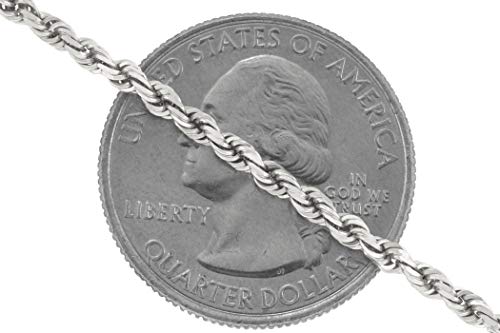 Nuragold 10K White Gold 2Mm Rope Chain Diamond Cut Pendant Necklace, Mens Womens Lobster Clasp 16" 18" 20" 22" 24" 26" 28" 30" - Real Gold Jewelry #TOP6