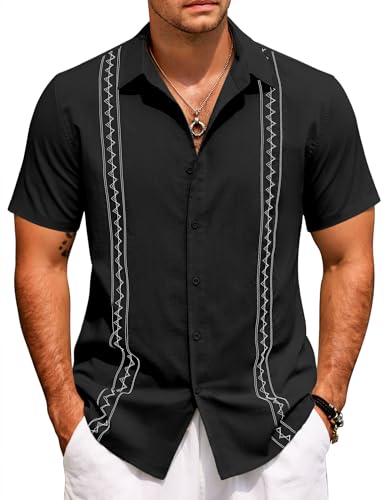 COOFANDY Cuban Guayabera Shirts for Men Short Sleeve Casual Button Down Shirts Summer Vacation Shirts - Main Image